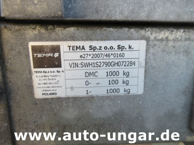 Temared - Tema Anhänger 1.000kg Tieflader Plane gebremst 100kmh Trailer